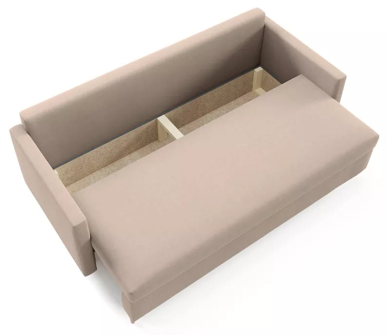 RAZO Dīvāns-gulta ar glabātuvii, pelēks un bēšs samts - N1 Home