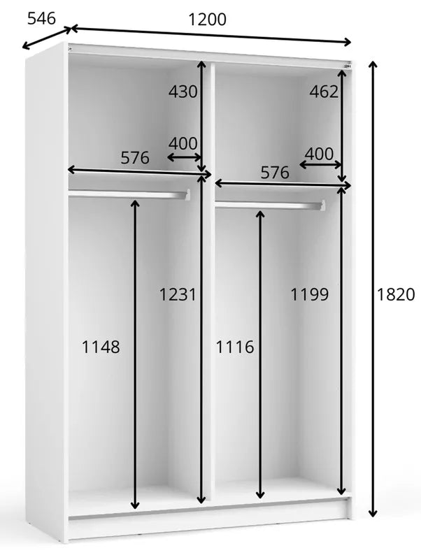 DIAFO Divdurvju bīdāmais skapis ar spoguli, 120 cm, balts