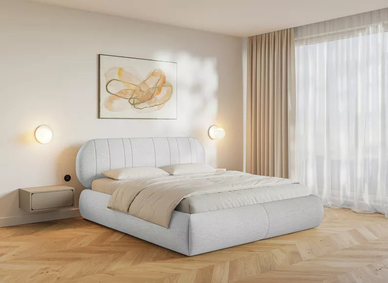 MELIOSA Mīkstā gulta 140/160/180x200 cm, gaiši pelēka bize - N1 Home