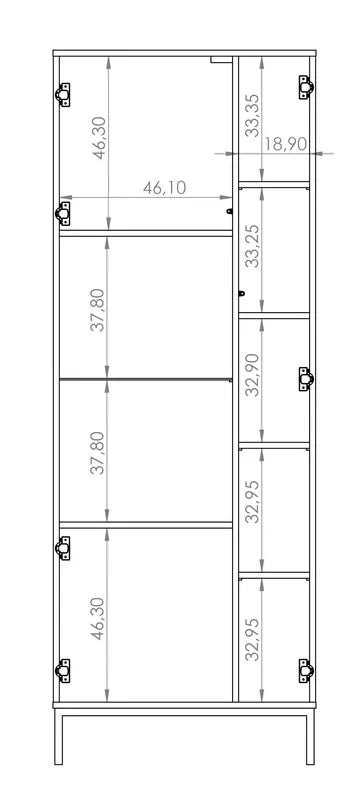 RILAPE Divdurvju vitrīnas skapis 70 cm, balts