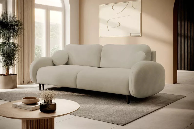 FRABA Izvelkamais dīvāns ar gulēšanas funkciju, veļas konteineru, smilškrāsas velvets - N1 Home