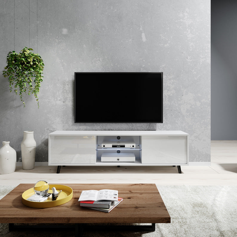 FYRLE TV skapis 140 cm, matēts balts / balts spīdums - N1 Home