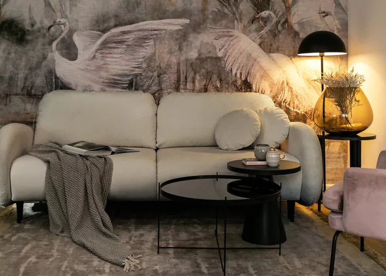 FRABA Izvelkamais dīvāns ar gulēšanas funkciju, veļas konteineru, smilškrāsas velvets - N1 Home