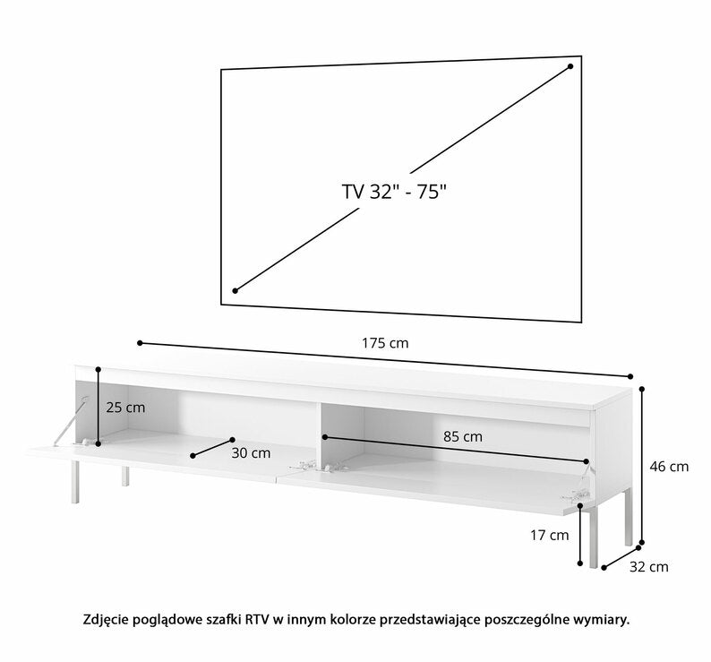 MEBBI TV skapis, 175 cm, balts ar zelta kājiņām - N1 Home