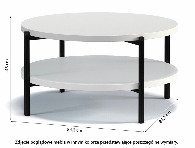 TALAKOR apaļš kafijas galdiņš 80 cm, melns spīdums, ar plauktu - N1 Home