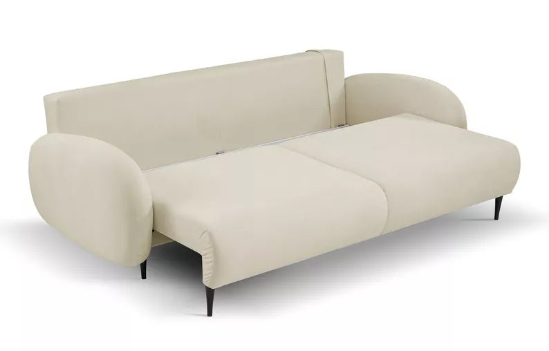 FRABA Izvelkamais dīvāns ar gulēšanas funkciju, veļas konteineru, krēmkrāsas velveta - N1 Home