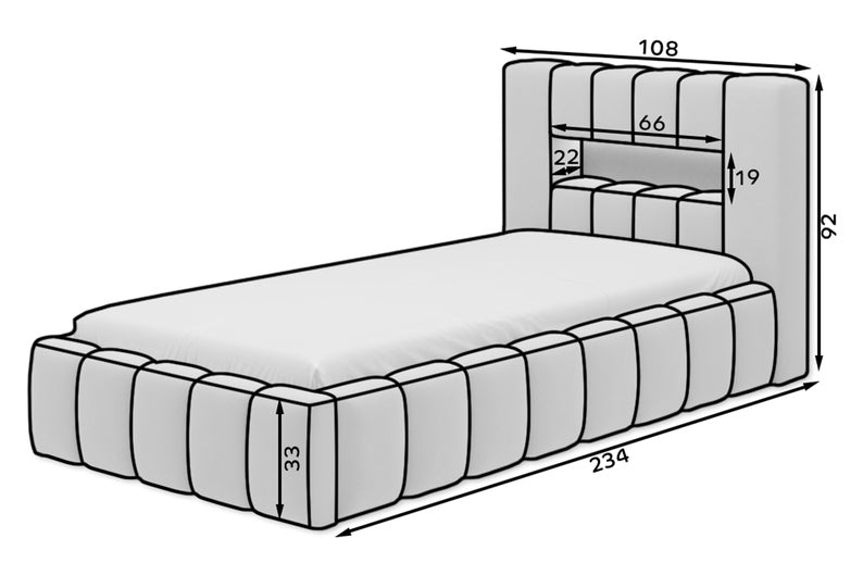 MODERIO Polsterēta gulta 90x200 cm ar glabātuvi un apgaismojumu, sinepes, hidrofobā audumā - N1 Home