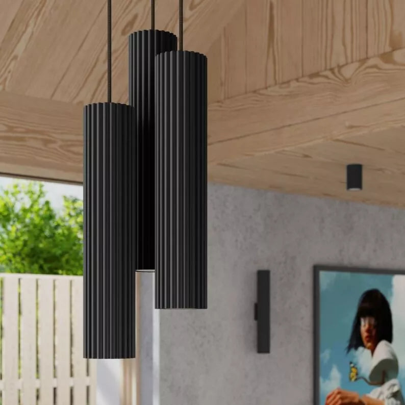 BONKAR x3 melna piekārta lampa uz apaļas griestu oderes - N1 Home