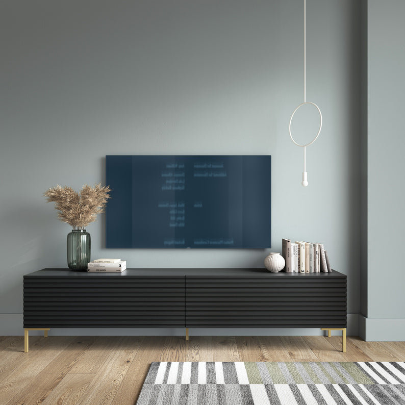 LAMME TV skapis, 175 cm, matēti melnas līstes, zelta kājas - N1 Home