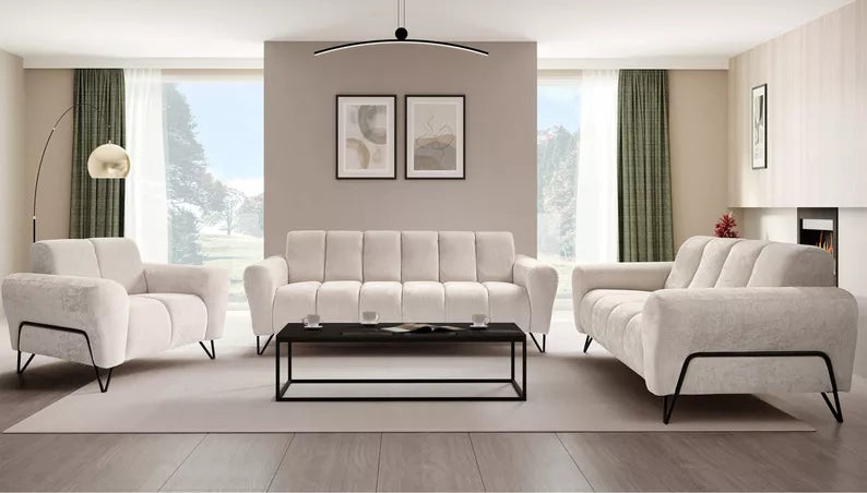 LAREVO Divvietīgs dīvāns, krēmkrāsas šenila - N1 Home