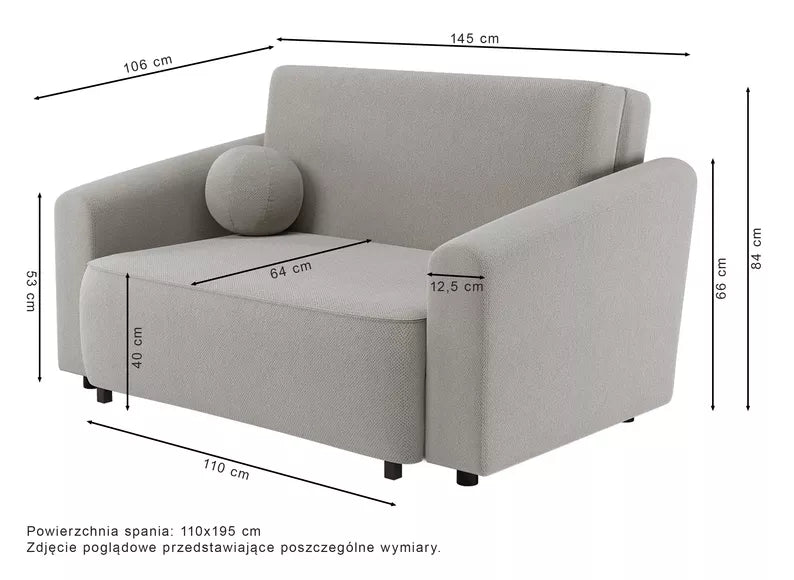 VIOSTE Divvietīgs dīvāns, 110 cm, ar glabātuvi, pelēks un bēšs hidrofobs šenils