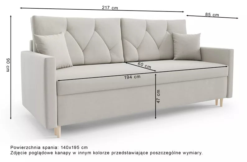 RAZO Dīvāns-gulta ar glabātuvii, pelēks un bēšs samts - N1 Home
