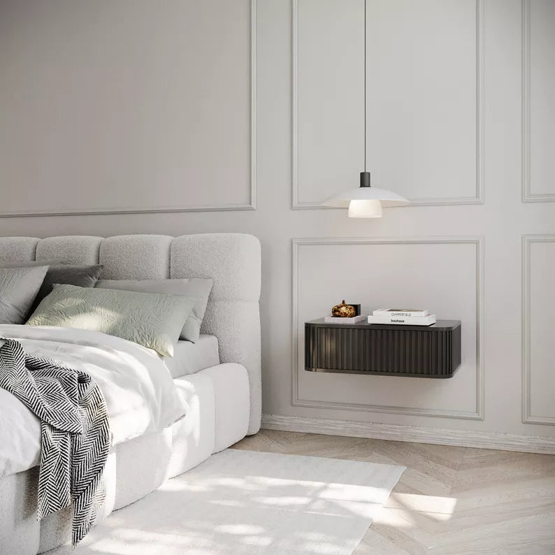 LOVORE Piekarināmais naktsgaldiņš ar rievām un atvilktni, 63 cm, melns - N1 Home