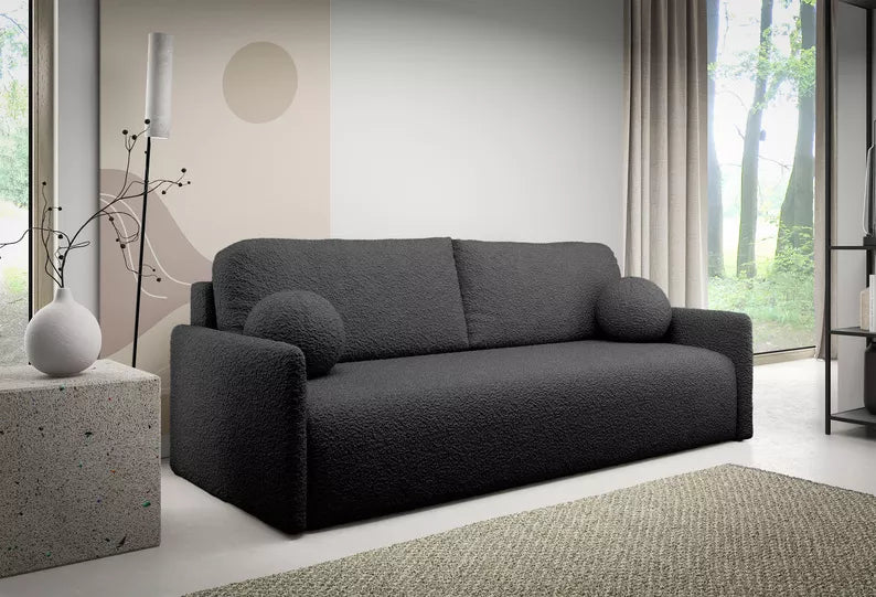 GOVE Dīvāns-gulta ar glabātuvii, grafīta boucle - N1 Home