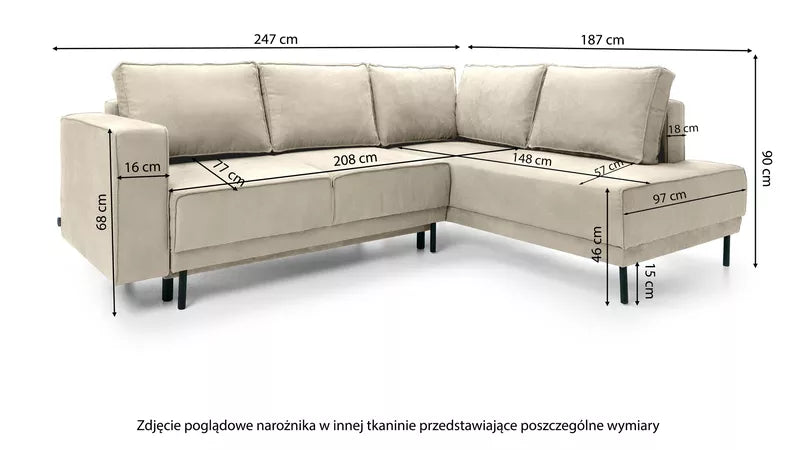 RIO Stūra dīvāns ar gulēšanas funkciju, ar konteineru, tumši zils samts, kreisa/laba puse