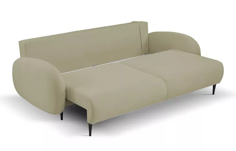 FRABA Izvelkamais dīvāns ar gulēšanas funkciju, veļas konteineru, smilškrāsas velvets - N1 Home