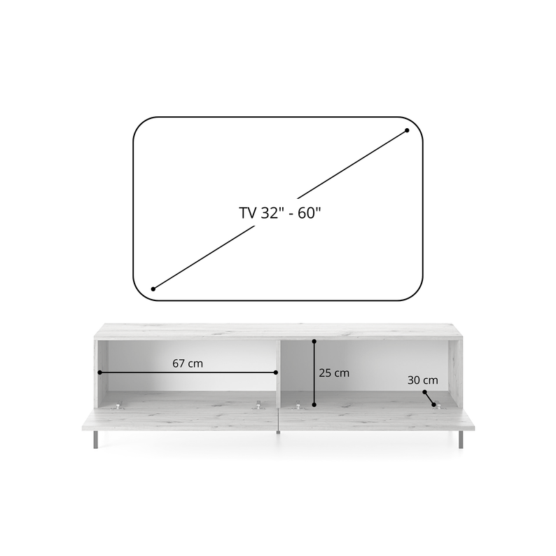 LAMME TV skapis, 140 cm, baltas/ozolkoka līstes - N1 Home