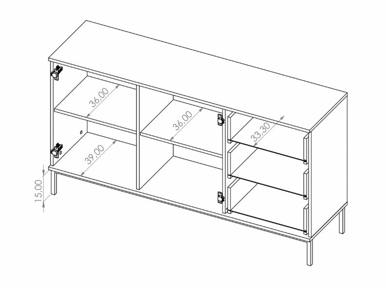 TILLAR Divdurvju kumode, 150 cm, ar trim atvilktnēm, tumši zila - N1 Home