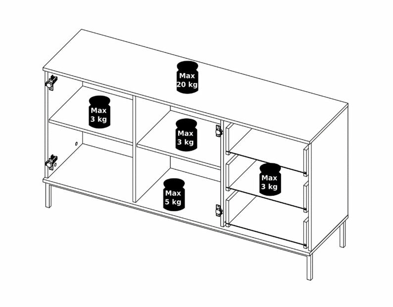 TILLAR Divdurvju kumode, 150 cm, ar trim atvilktnēm, melns portlendas osis - N1 Home