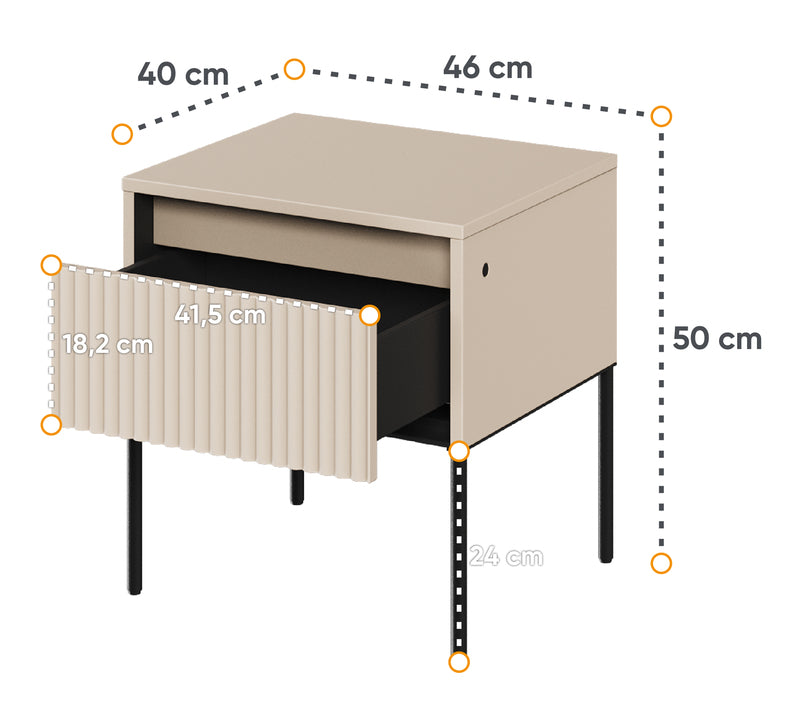 REND Naktsskapītis ar LED, 46 cm, bēšs - N1 Home