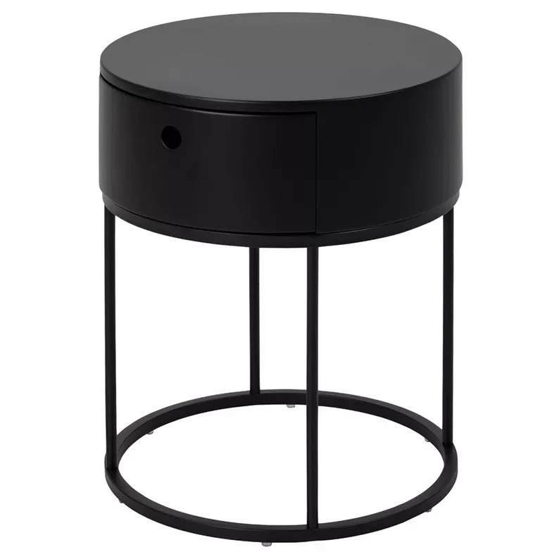 RAVA Apaļš melns naktsgaldiņš ar atvilktni - N1 Home