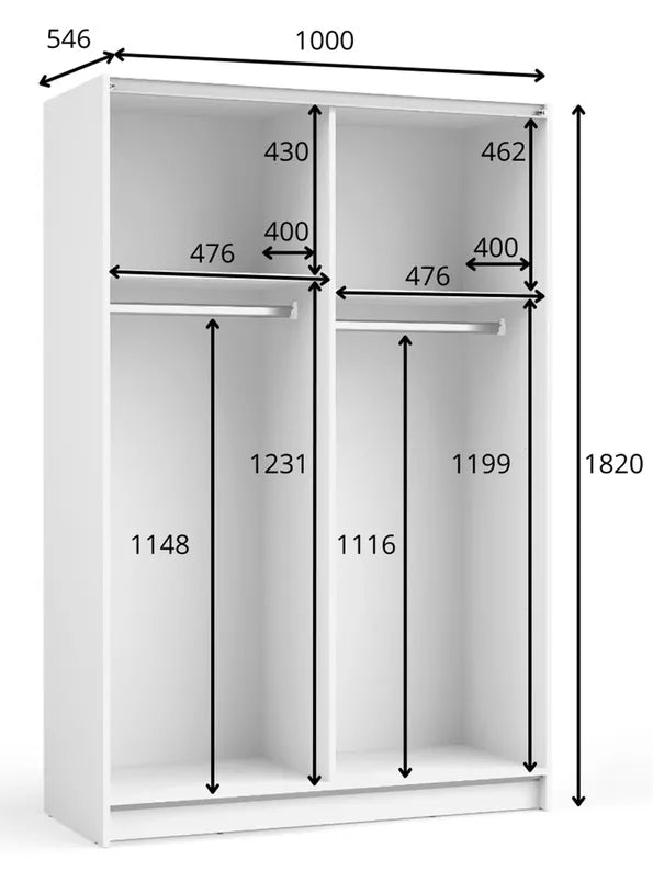 DIAFO Divdurvju bīdāmais skapis ar spoguli, 100 cm, melns