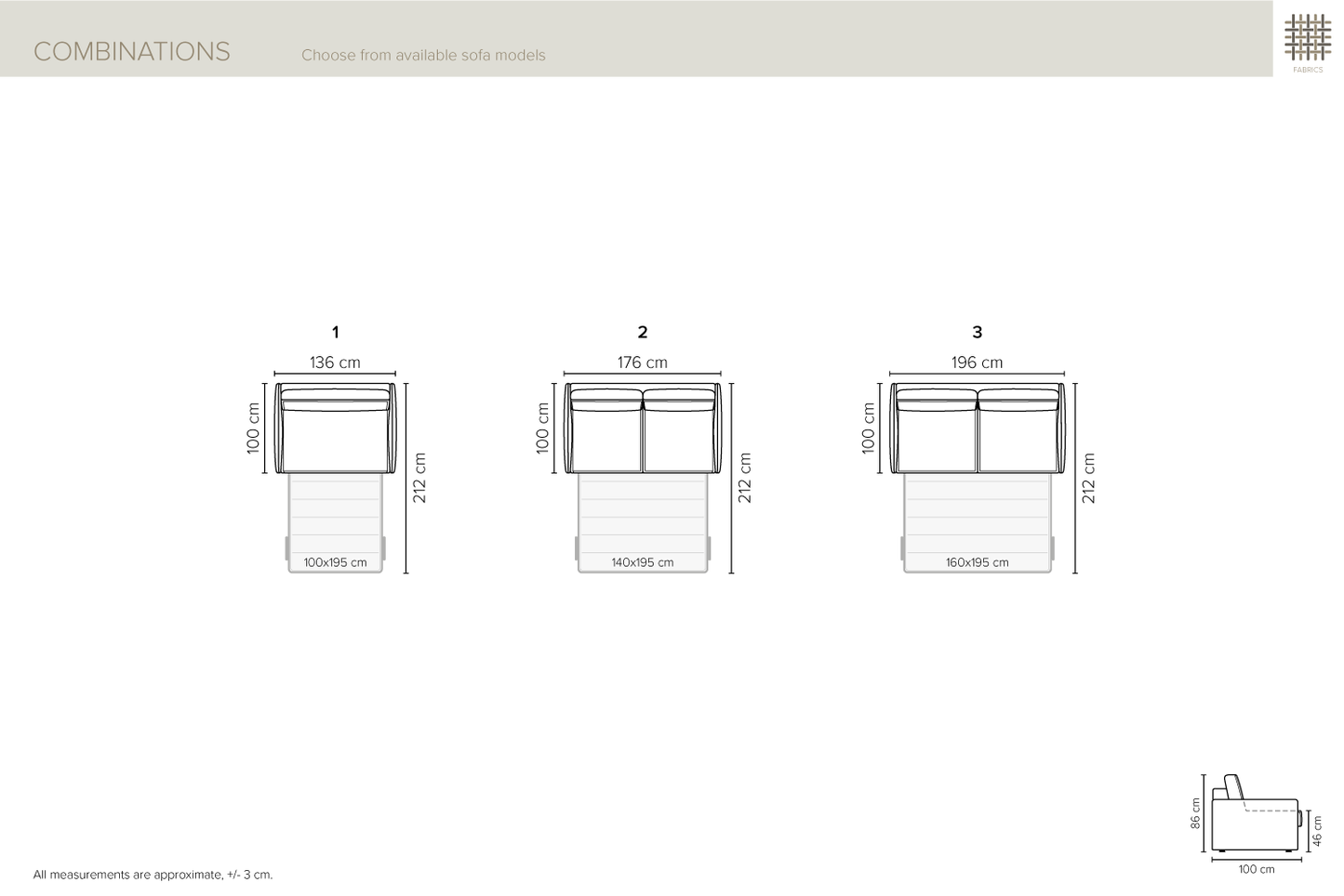 Dīvāns Elasia 2 176/212/86 cm Sense 4156 - N1 Home