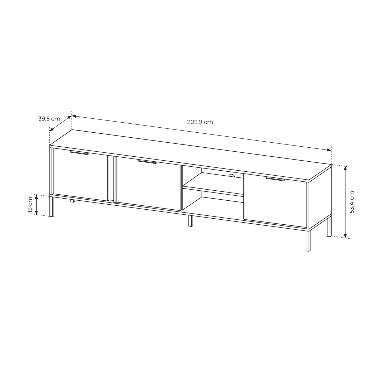 TV skapis Larsi 202/53/39 cm melns - N1 Home