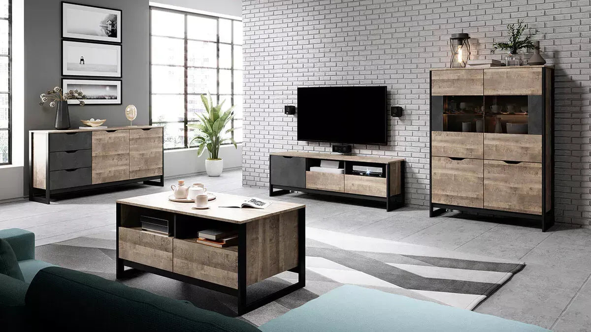 Kumode Ardi 161/78,6/39,6 cm ozols, smilšu krāsas, grunge/matera - N1 Home