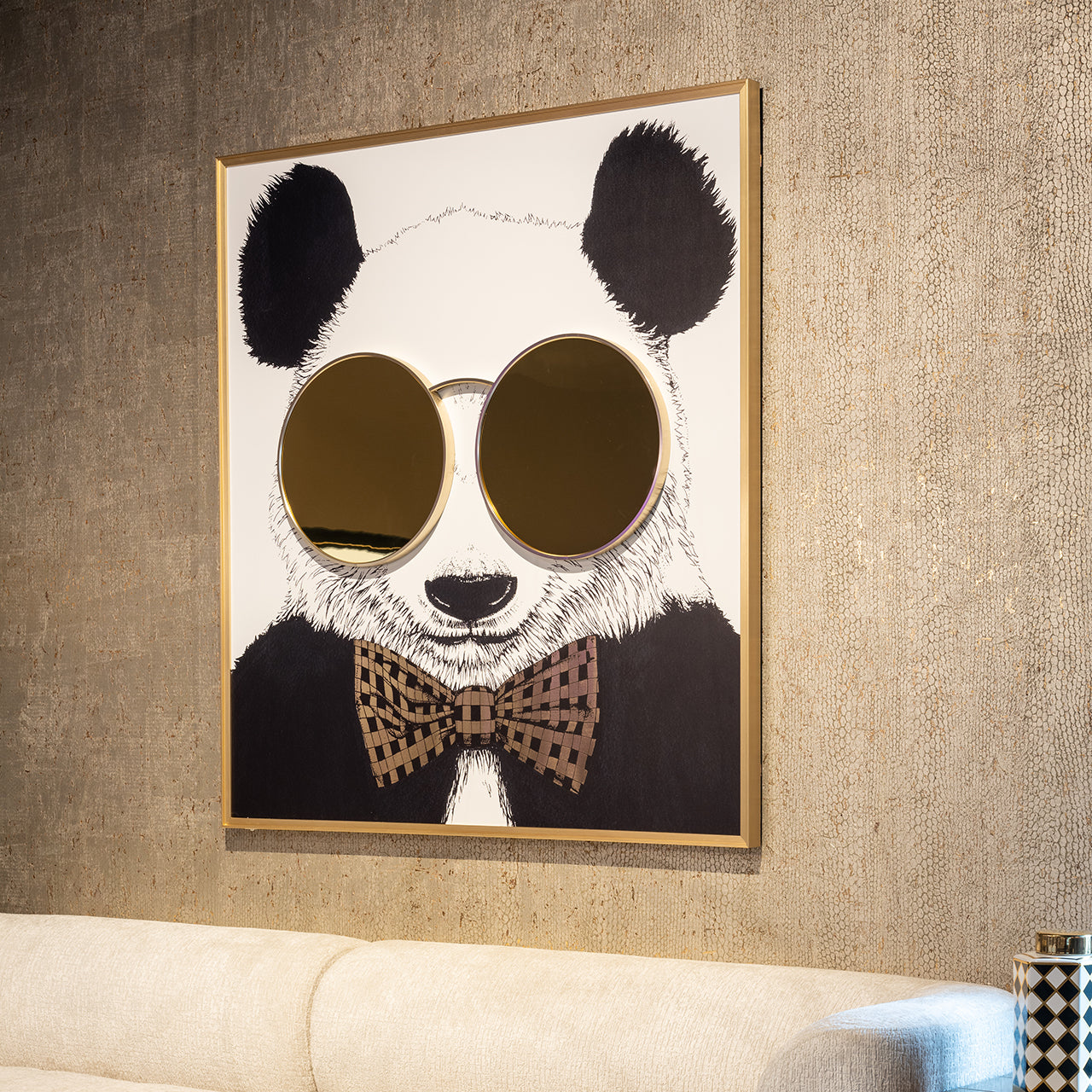 Sienas māksla Richmond Interiors Spīdīga Panda 130/118 cm melns/zelts - N1 Home