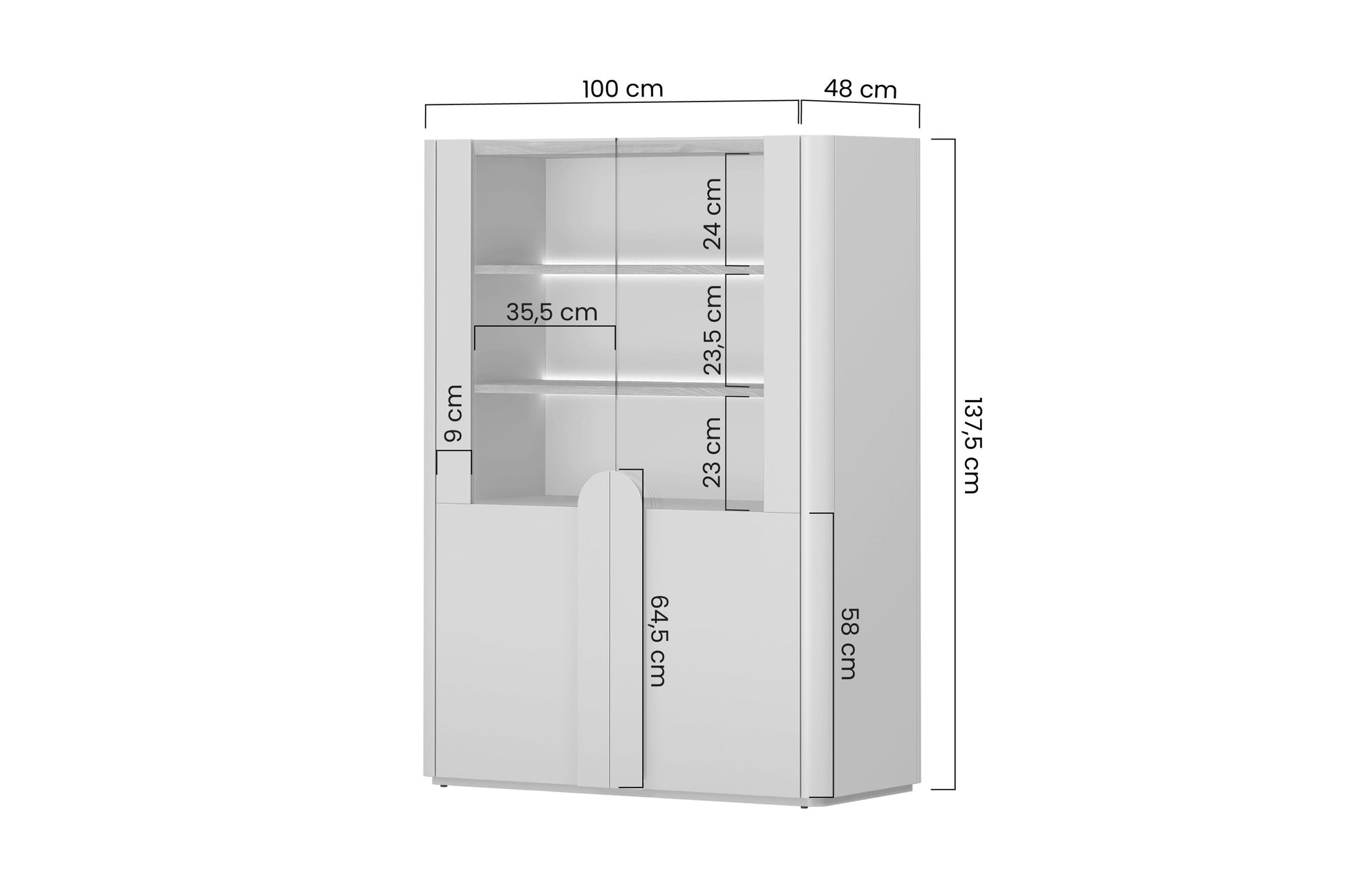 Vitrīna Amil 100/137.5/48 cm Eikalipts / Baltijas kāpu ozols / Dabīgais ozols - N1 Home