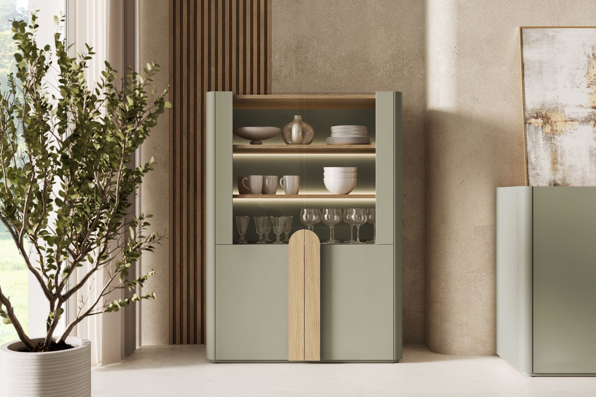 Vitrīna Amil 100/137.5/48 cm Eikalipts / Baltijas kāpu ozols / Dabīgais ozols - N1 Home