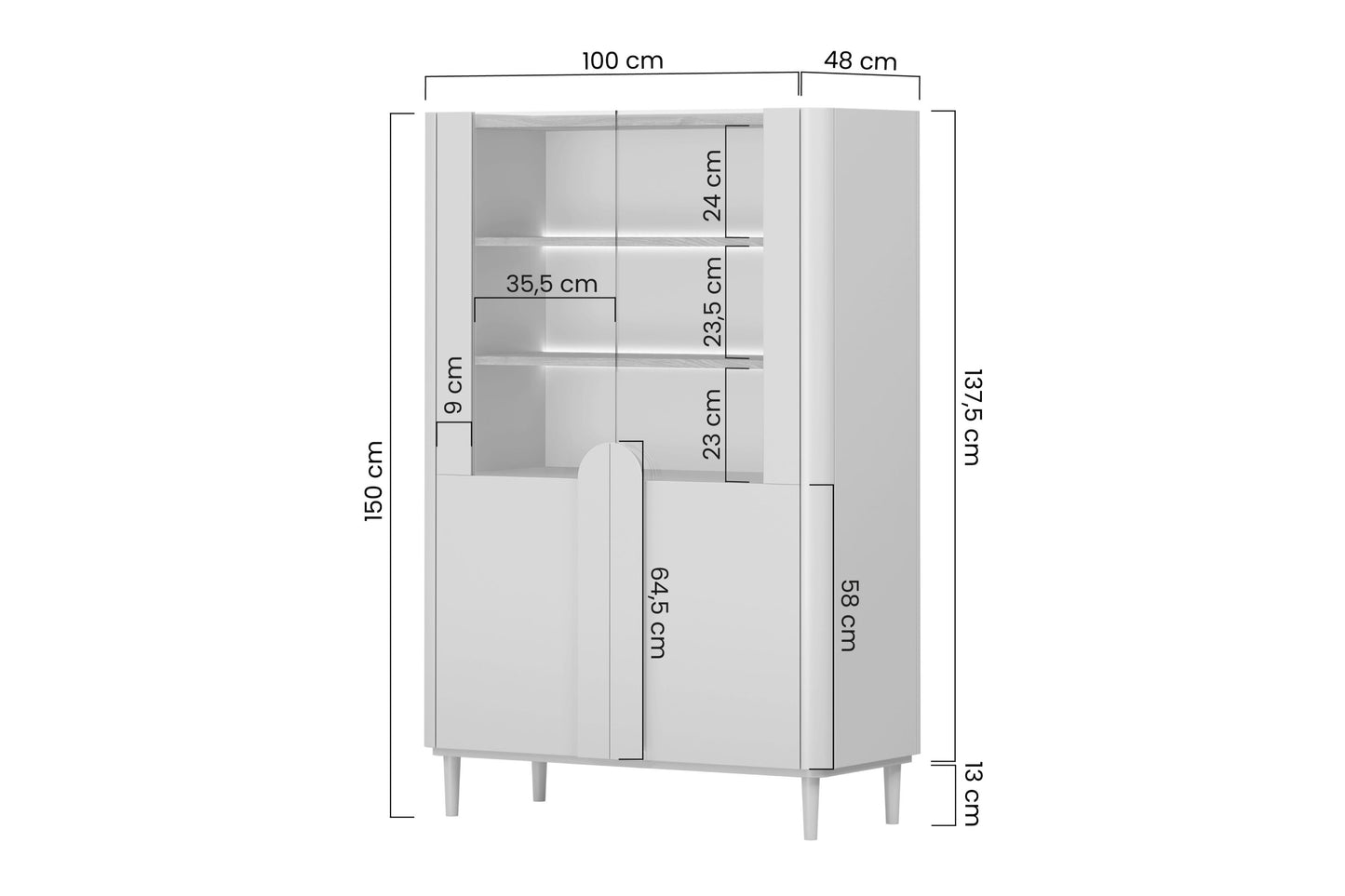 Vitrīna Amil 100/150/48 cm Eikalipta / Baltijas kāpu ozola / dabīgā ozola rokturi - N1 Home