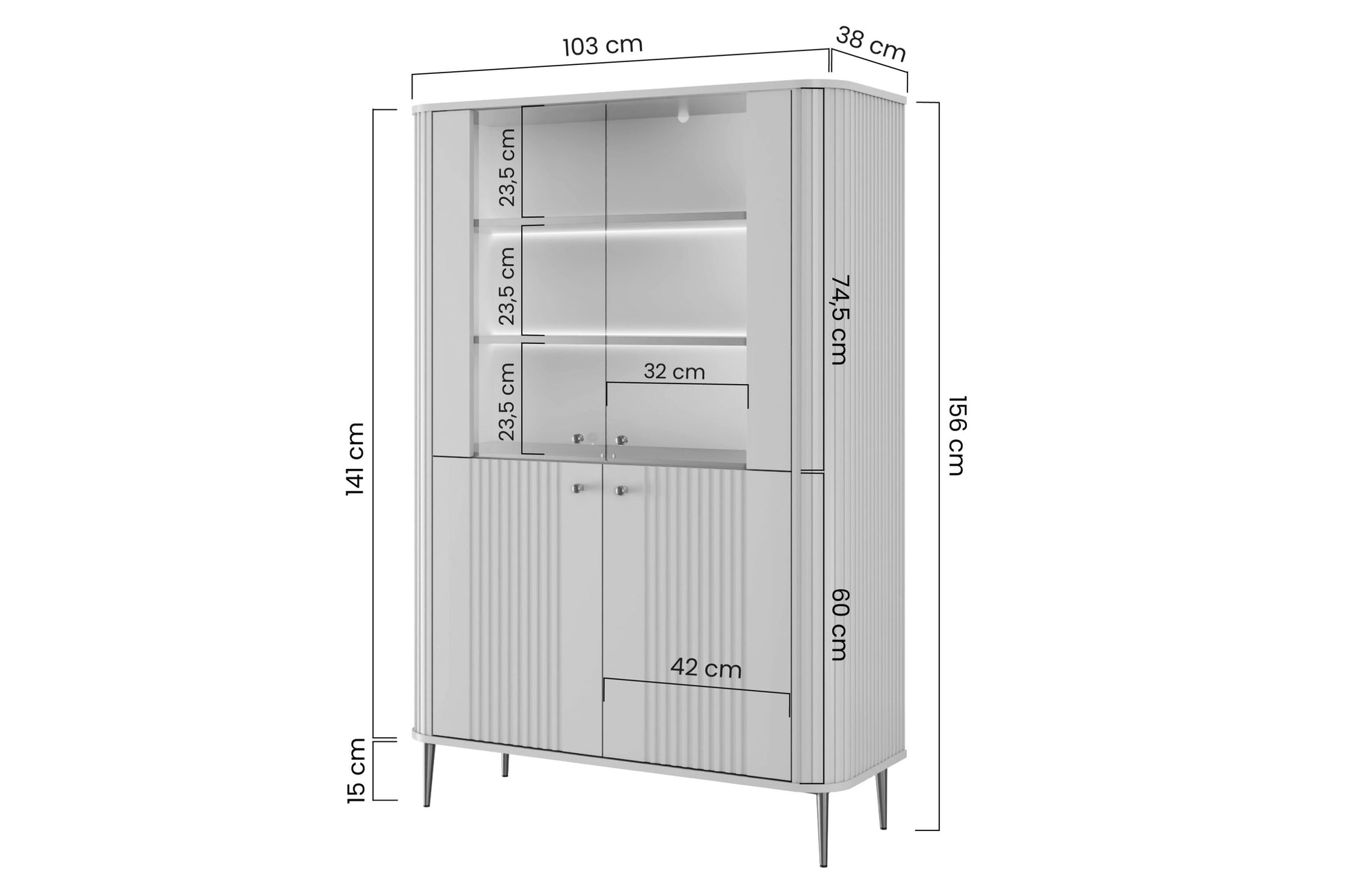 Vitrīnas skapis Vespa 103/156/38 cm kašmirs/rieksts/zelts - N1 Home