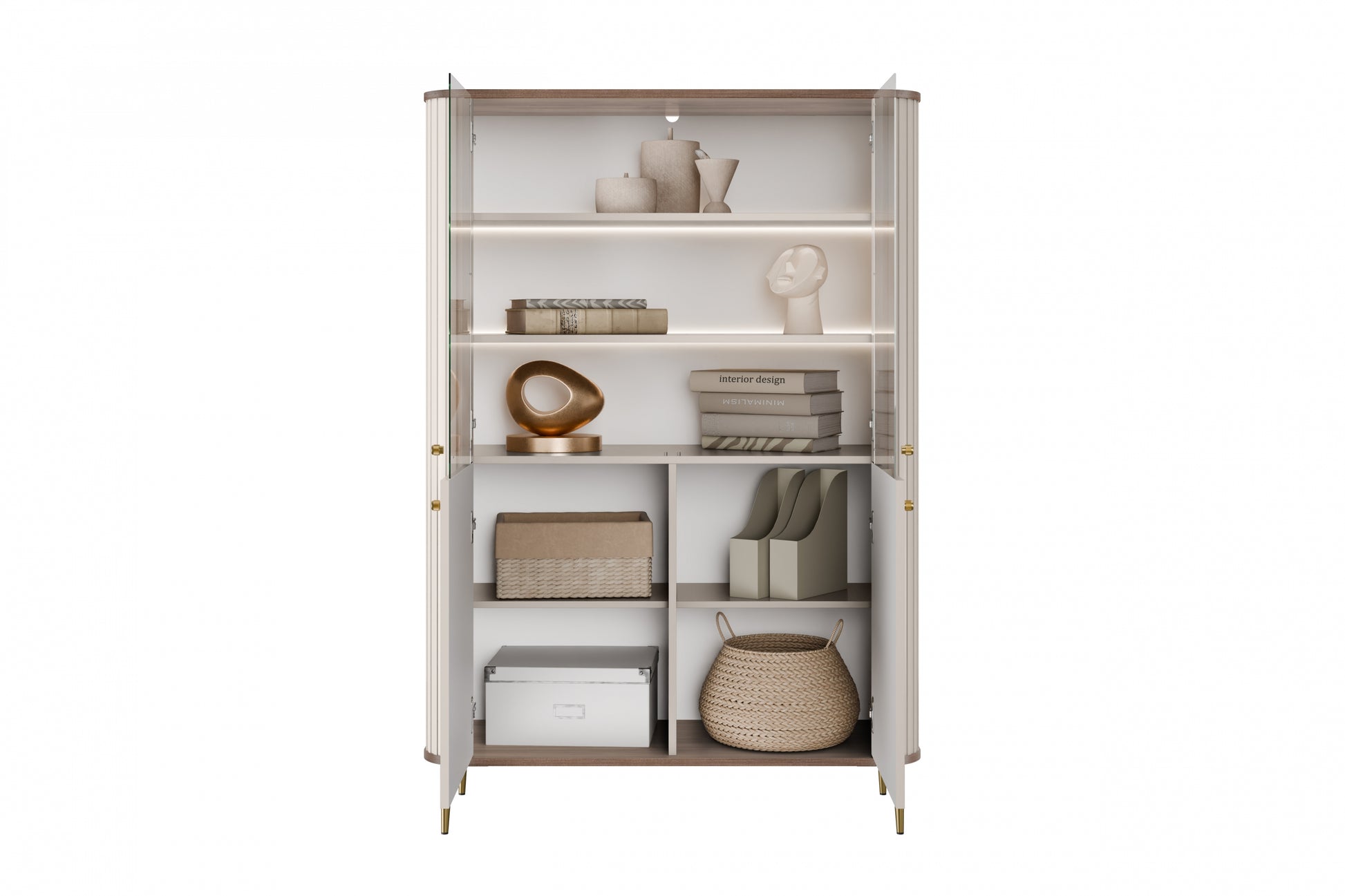 Vitrīnas skapis Vespa 103/156/38 cm kašmirs/rieksts/zelts - N1 Home