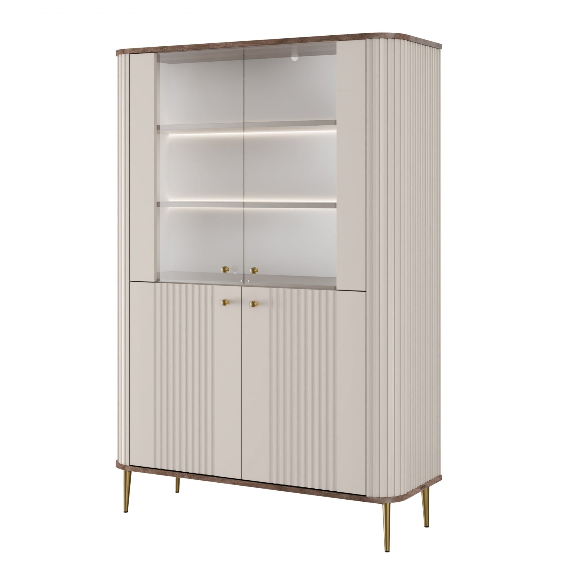 Vitrīnas skapis Vespa 103/156/38 cm kašmirs/rieksts/zelts - N1 Home