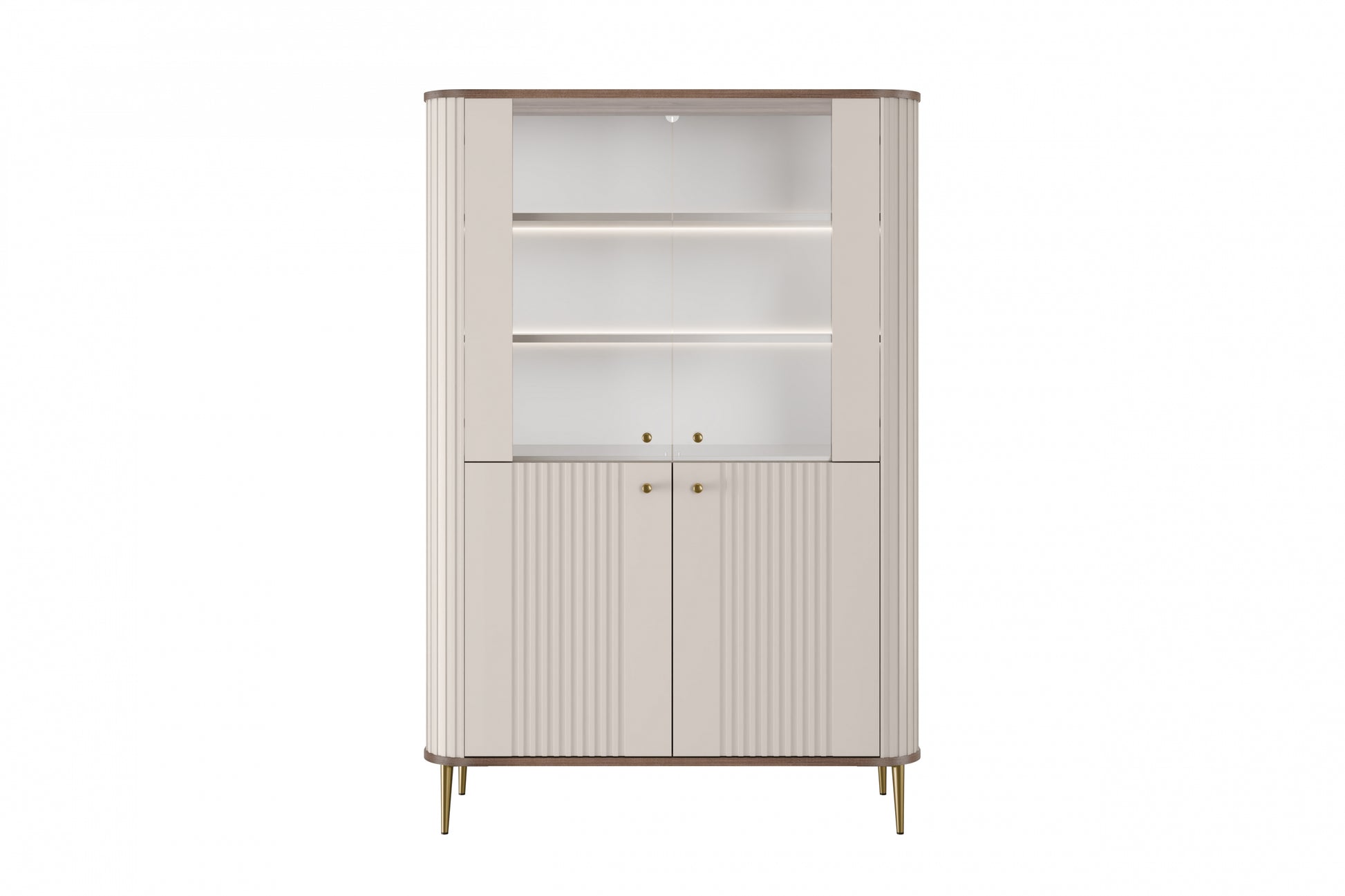 Vitrīnas skapis Vespa 103/156/38 cm kašmirs/rieksts/zelts - N1 Home