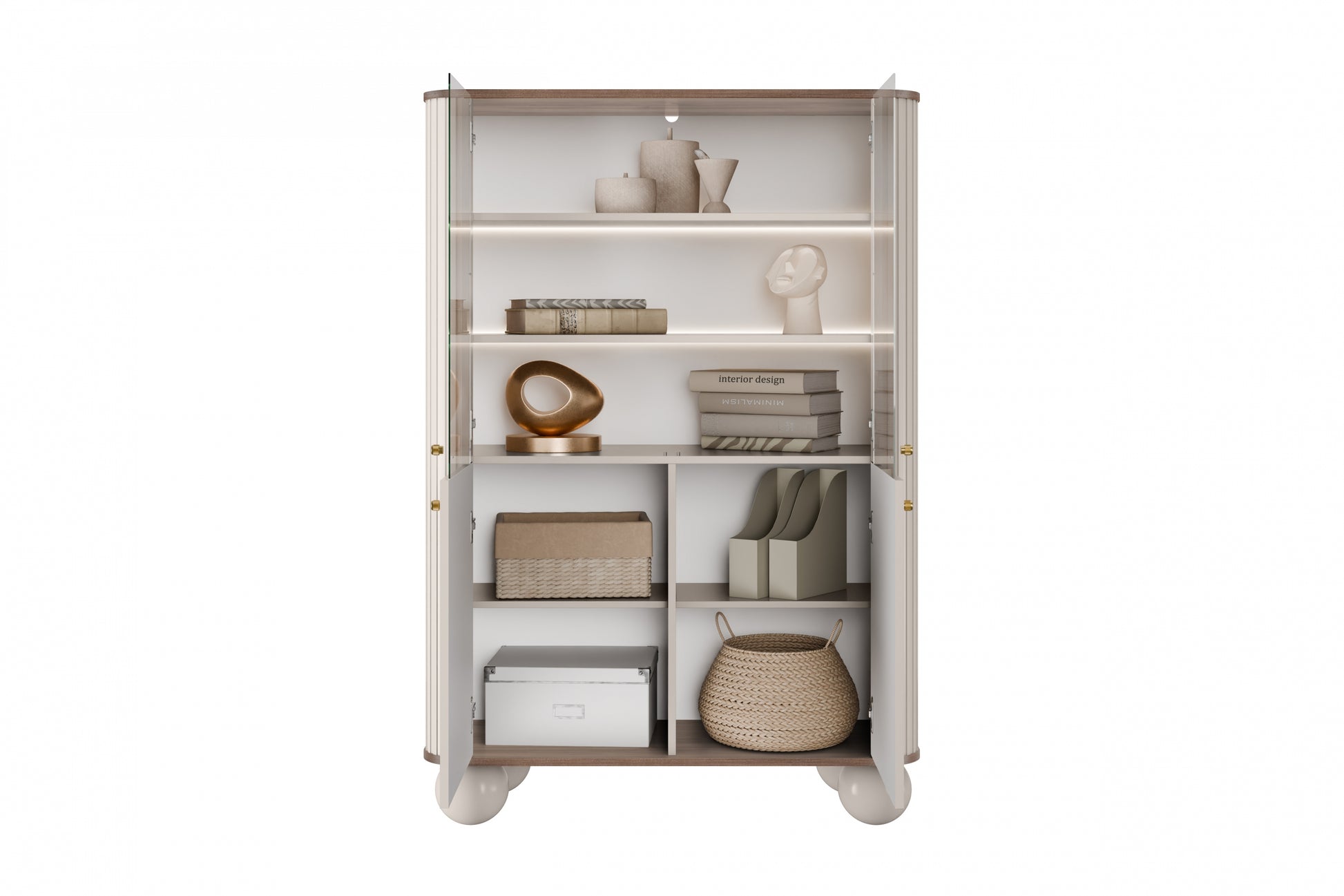 Vitrīnas skapis Vespa 103/153/38 cm kašmirs/rieksts/zelts - N1 Home