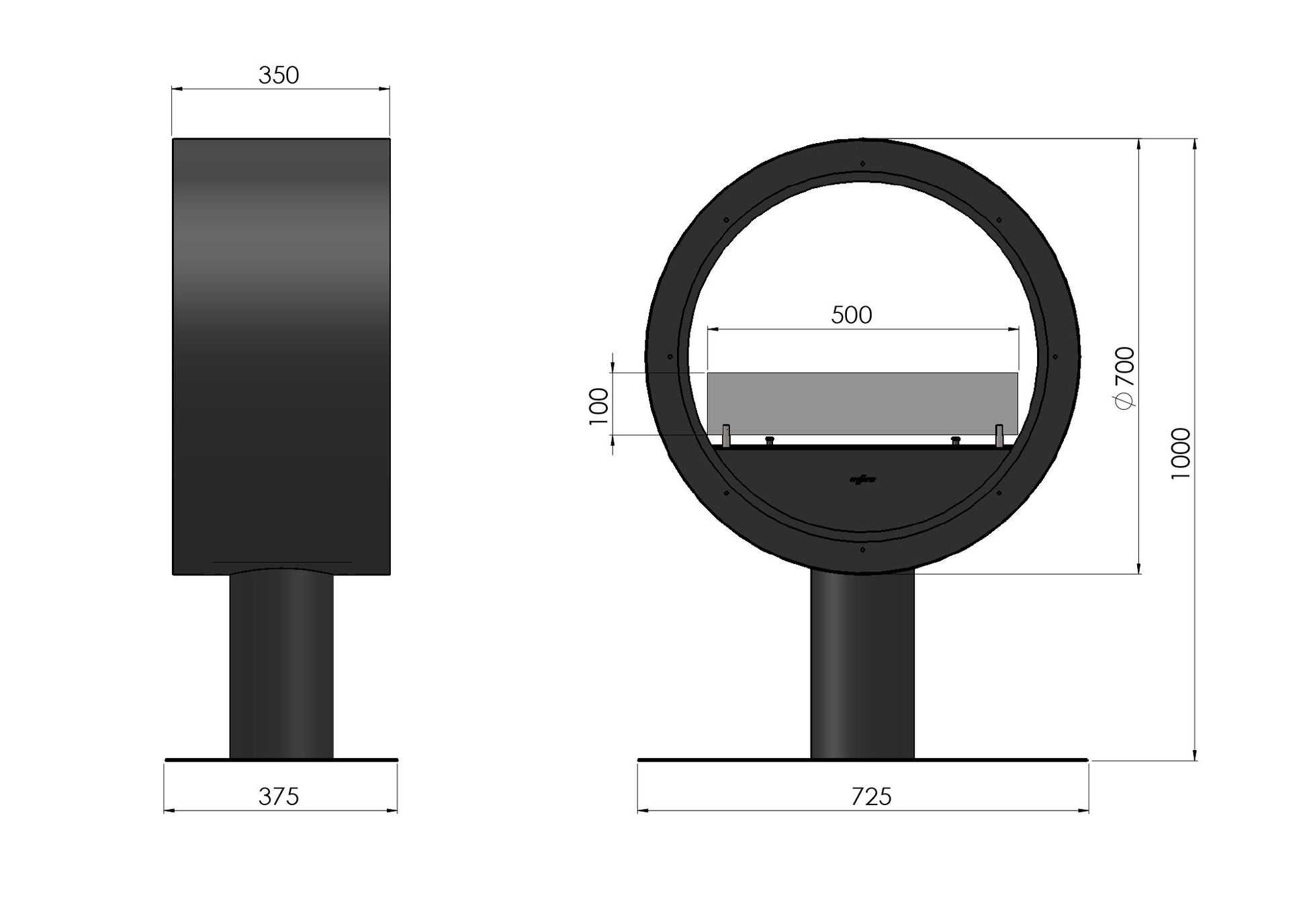 Biokamīns Incyrc stand 2side 218/70/35 cm melns - N1 Home