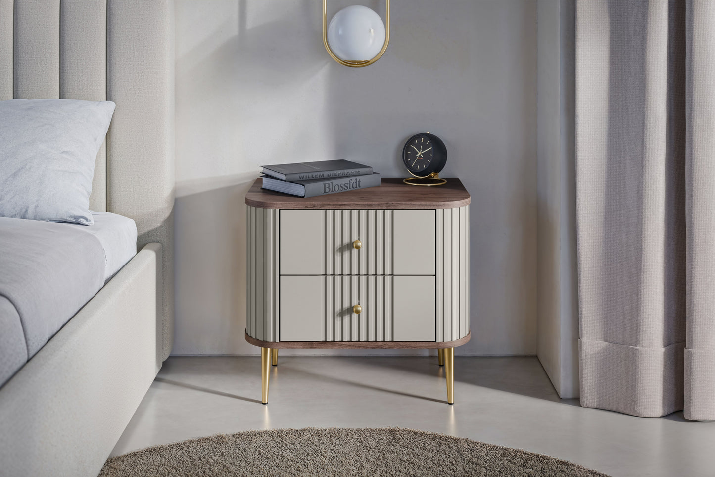 Naktsskapītis (2) Vespa 56/51/38 cm kašmirs/rieksts/zelts - N1 Home