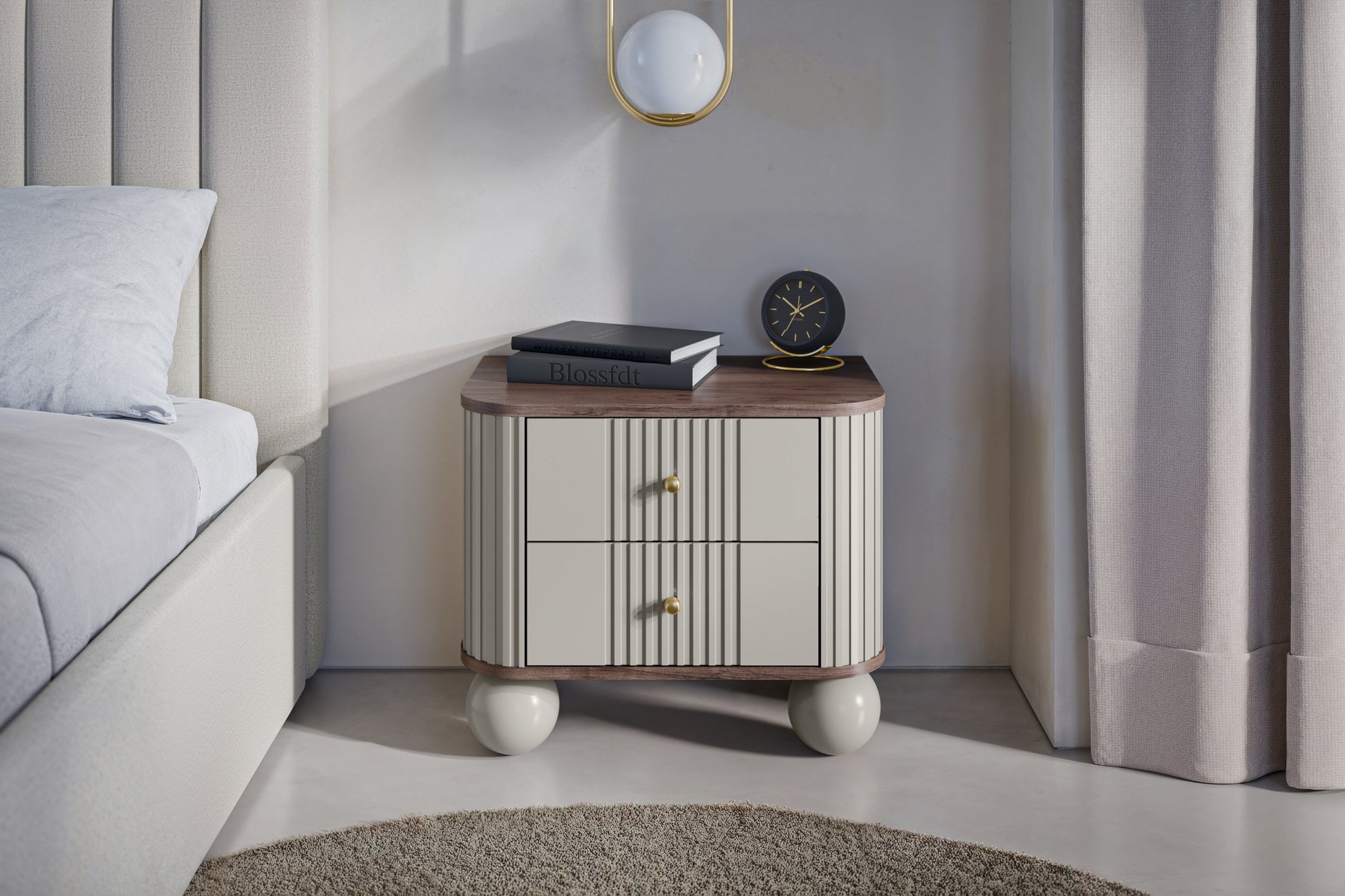 Naktsskapītis (2) Vespa 56/48/38 cm kašmirs/rieksts/zelts - N1 Home