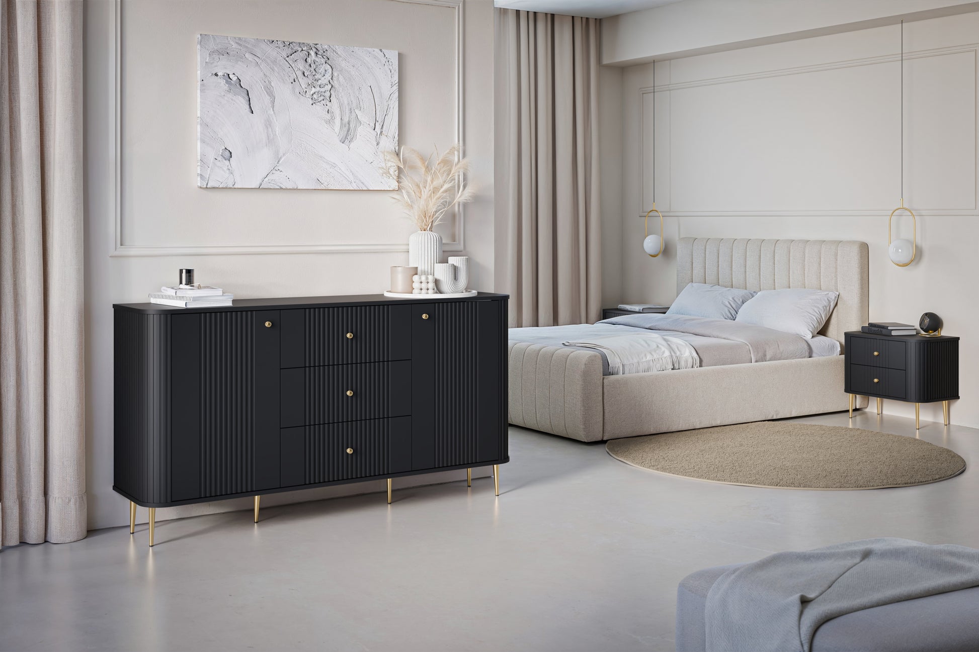 Naktsskapītis (2) Vespa 56/51/38 cm melns/zelts - N1 Home