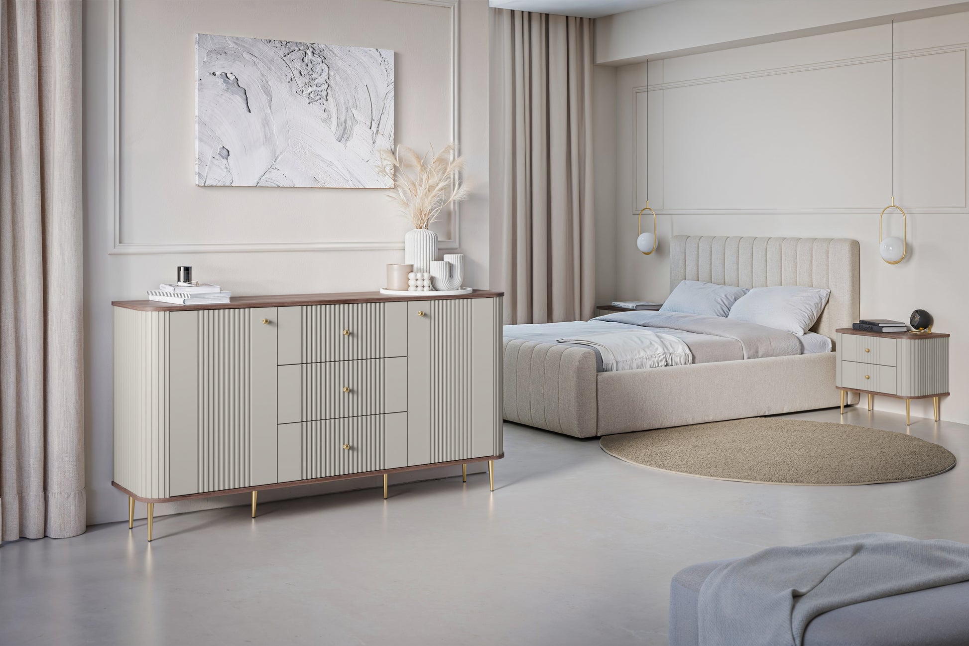 Naktsskapītis (2) Vespa 56/51/38 cm kašmirs/rieksts/zelts - N1 Home